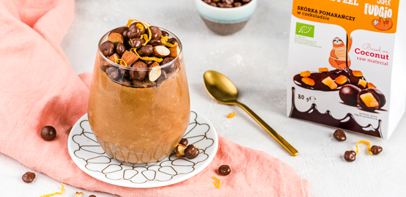 Chocolate mousse with sweet potatoes and orange