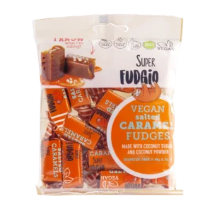 Organic vegan fudges with caramel flavor and salt super fudgio