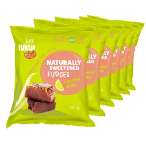 Set of organic milk-free fudges with caramel and lime taste