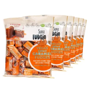 Set of organic milk-free fudges with caramel flavor and salt